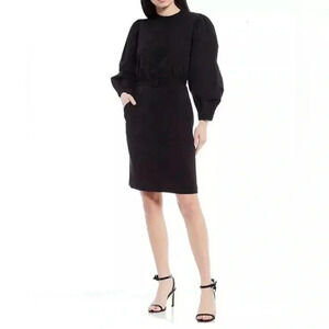 LDT Alicia Ballon Sleeve Black Belted Dress